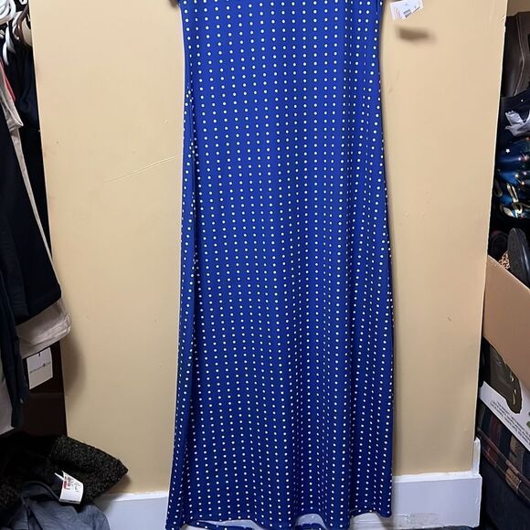 🆕 LULAROE SMALL MARIA FULL LENGTH DRESS Royal blue polka dot dress - Picture 2 of 5